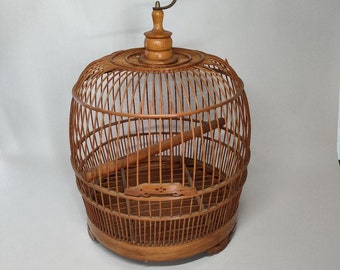 Vintage Japanese bird cage basket handmade bamboo weaving