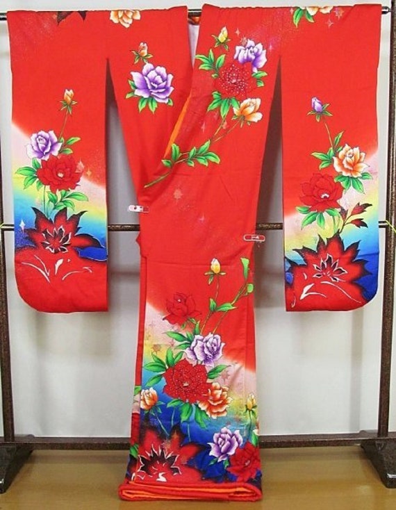 Furisode Kimono, Silk Furisode, mod kimono, Red K… - image 6