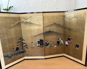 アンティーク 日本製 屏風 絵画 小さな屏風 手工芸品 1880年