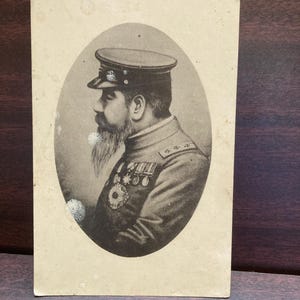 Postal antigua de la Segunda Guerra Mundial de Japón con imágenes de antes de la guerra, arte conmemorativo militar del emperador Meiji