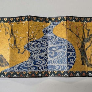 Small Japanese vintage Byobu panel folding screen