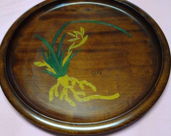 Vintage Japans dienblad, zware handgesneden houten schaal, 15-inch Obon