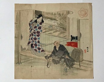 日本のアンティーク浮世絵、木版画、1906年、日本のアンティーク木版画