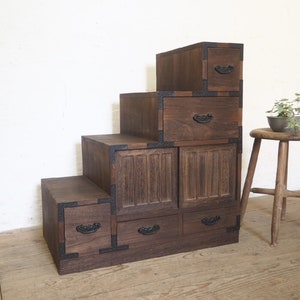 Japanese Staircase Chest, Stair way shelf, Tansu, Kaidan Dansu, Storage, Japanese antique chest, vintage chest japan, wood chest,