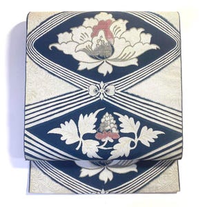 Obi Belt Kimono, White Obi, Silk Obi Belt, Vintage Obi, Japanese Fabric, Blue Obi Silk, Nagoya Obi, White Obi Sash, Zen