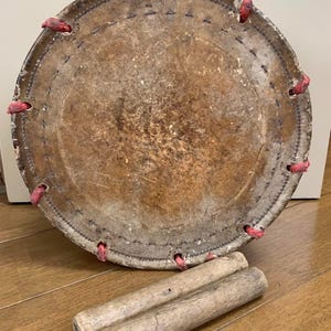 Antique Japanese Instrument small drum high Class Kabuki Dancing Leather Skin