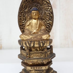 Japanese Vintage buddha statue handmade wood carving 190mm tall ornament