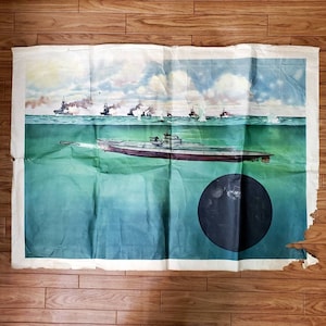 Antike Japanische Lithographie Druck Kunst Kimono Ladie 1904&#39; Meiji-Ära Linienschiff NAVY 2