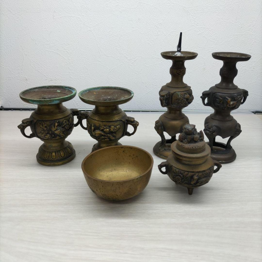 Japanese Vintage Buddhist Altar Ware Ornament, Incense Burner & Candle ...