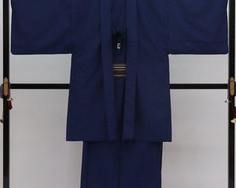 Japanese Mens Black Kimono & Jacket Set Ensemble Samurai Dress Robe ...