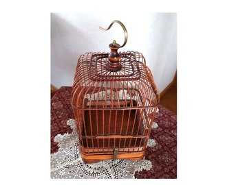 Vintage Japanese bird cage basket handmade bamboo weaving