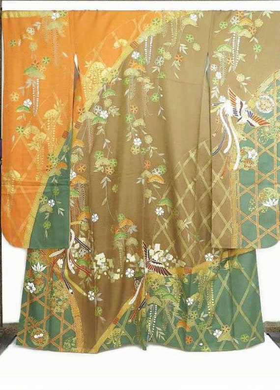 Furisode Kimono Green Silk Furisode Wedding Kimono Dress | Etsy