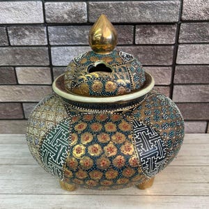 Japanese Satsuma Ware incense burner Vase POTTERY Art Deco Mid Century