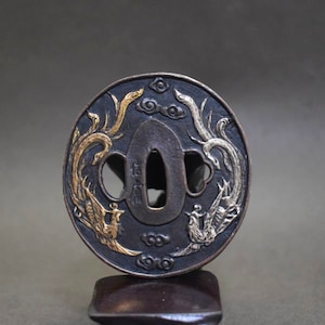 TSUBA, sabre de samouraï, protège-épée, vague, koshirae, katana, wakizashi, katana japonais, tsuba japonais, presse-papier japonais,