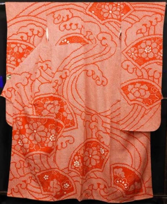furisode, Orange kimono, vintage kimono, vintage k