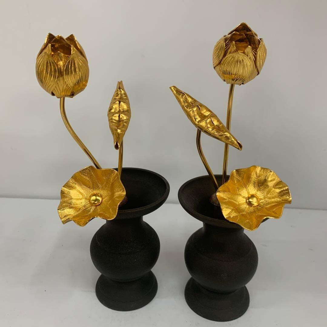 Japanese Handmade Buddhist Altar Ware Lotus Flower 190mm Tall Ornament ...