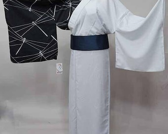 Weißer Yukata Baumwoll-Kimono, japanische Robe, Yukata aus Japan, Baumwoll-Hausmantel,