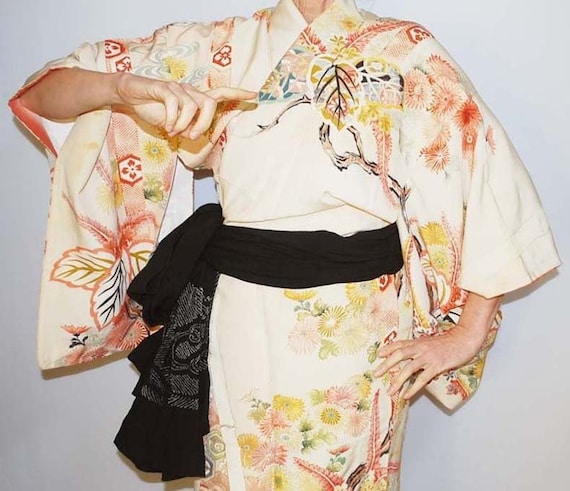 Vintage Kimono Robe, Embroidery Kimono, Handpainte