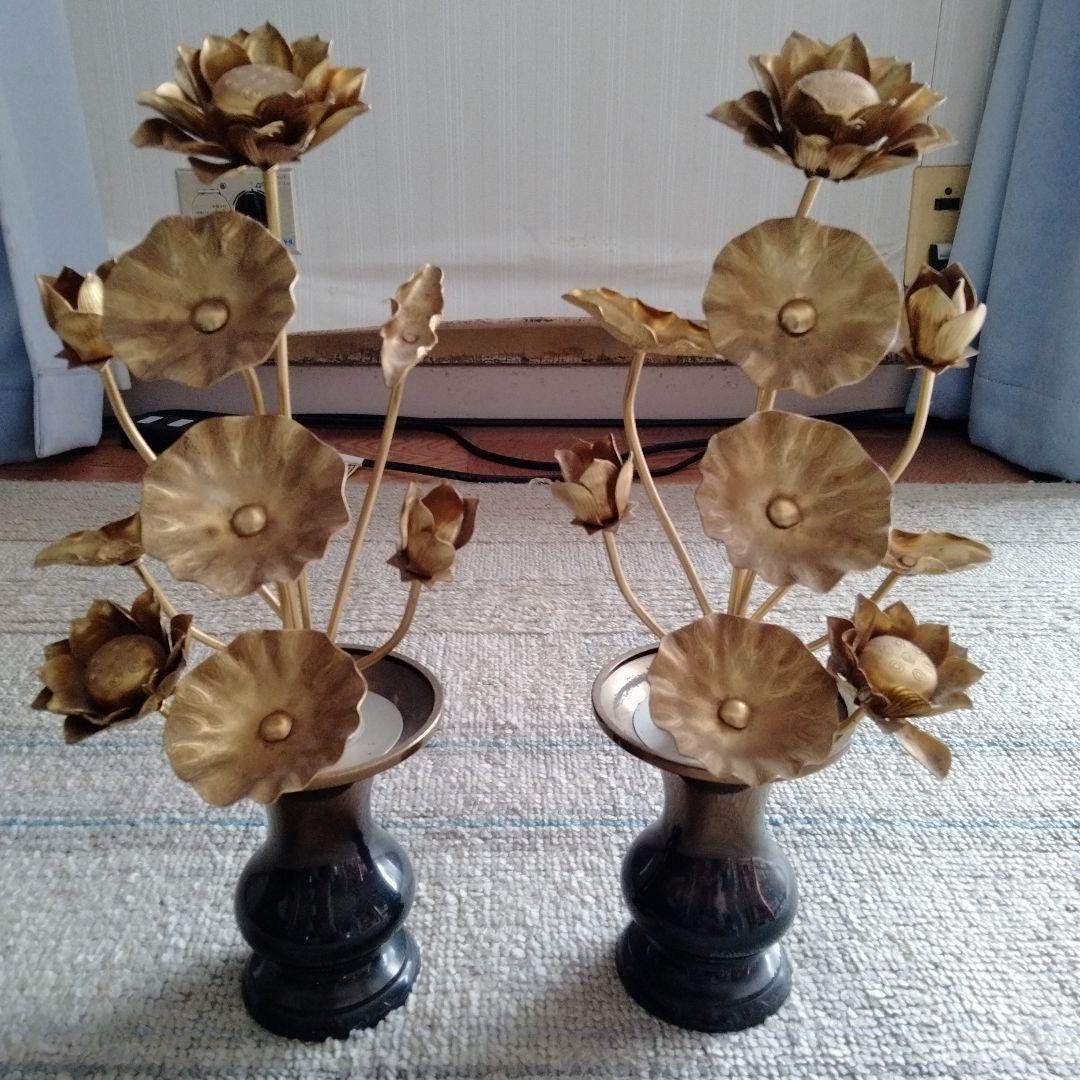 Japanese Handmade Buddhist Altar Ware Lotus Flower 400mm Tall Ornament ...