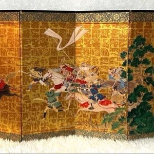 Small Japanese vintage Byobu panel folding screen