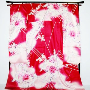 Raspberry Pink Furisode, Silk Furisode Kimono, Floral Orchid Kimono, Wedding Kimono, Japanese Kimono Robe, Japanese Kimono, Kimono Dress