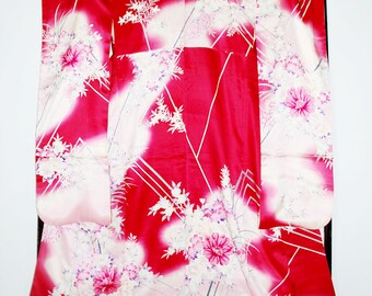 Hallonrosa Furisode, Siden Furisode Kimono, Blommig Orkidé Kimono, Bröllopskimono, Japansk Kimono Morgonrock, Japansk Kimono, Kimonoklänning