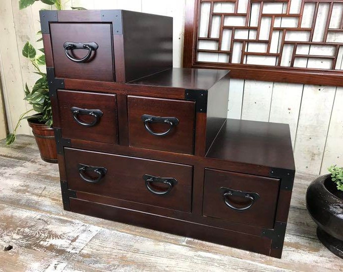 Japanese Staircase Chest, Stair Way Shelf, Tansu, Kaidan Dansu, Storage