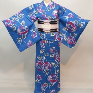 Blue Yukata Cotton kimono Japanese Robe, Yukata from Japan, Cotton House Robe,