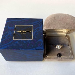Anillo vintage de perla japonesa Mikimoto con caja K14
