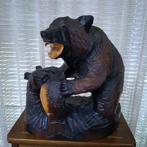 Japanese Hokkaido Ainu Hand Carved Wood Statue of a Bear