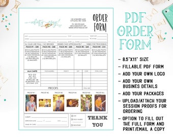 PDF Schulfotografie Auftragsformular Vorlage mit Proof-Abschnitt - Ausfüllbares Adobe Acrobat PDF-Formular - Geschäftsform - INF106BPDF