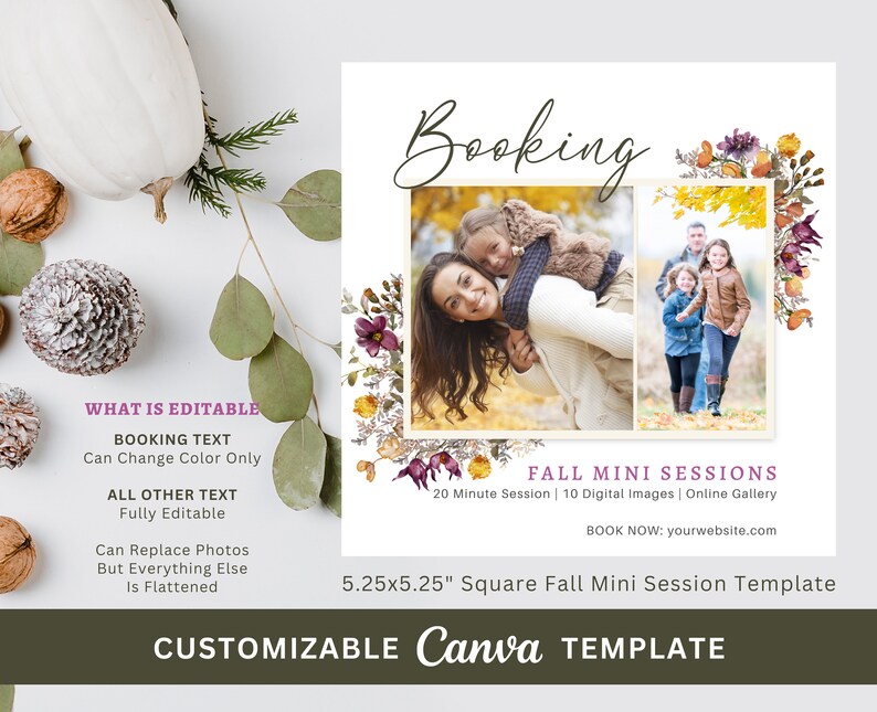 Modern Fall Mini Session Photography Canva Autumn Template for Portrait ...