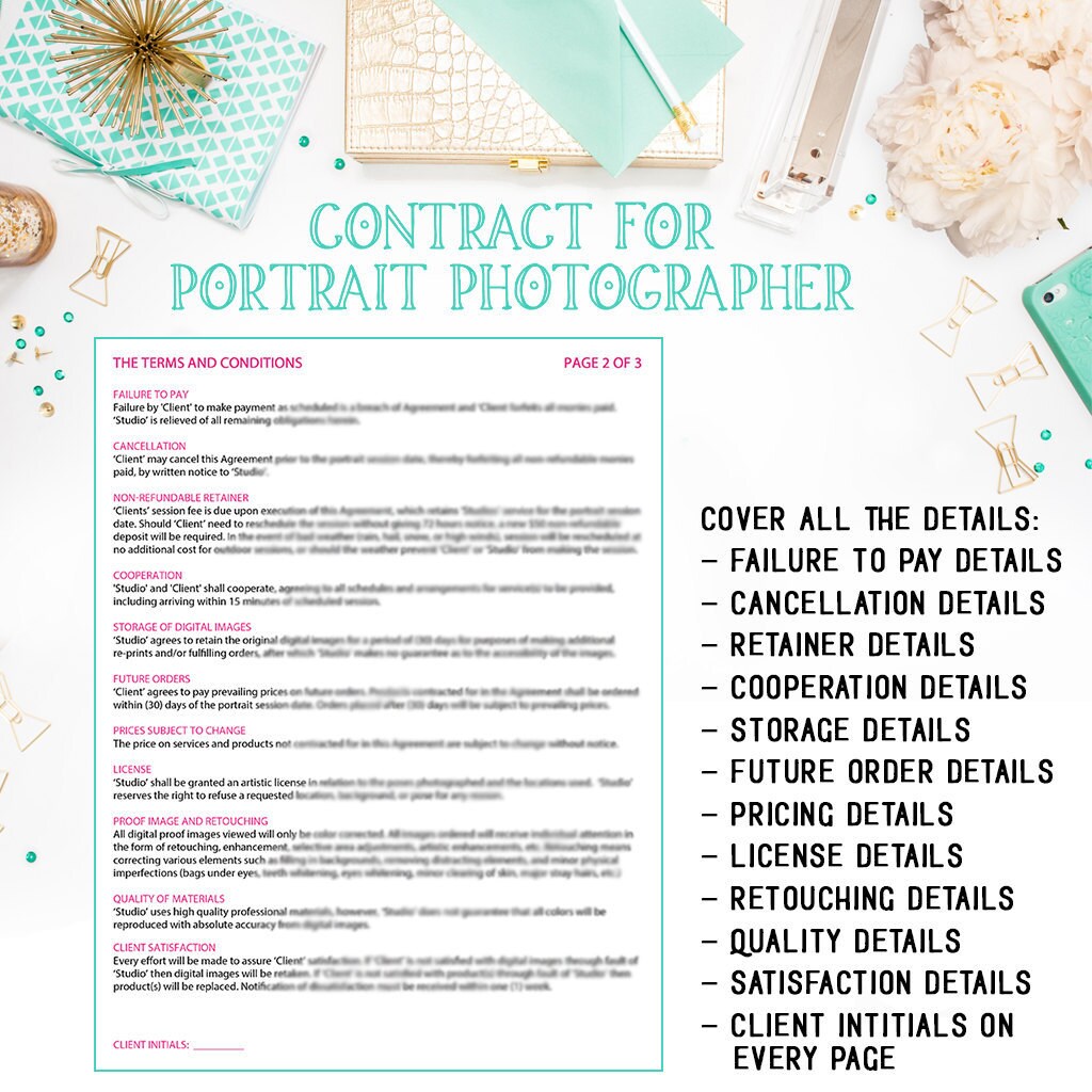 Pink & Black Portrait Photography Contract Template Available for ...