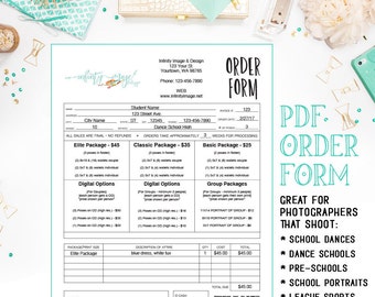 PDF - Dance - Sports - School - Pre-school - Daycare Photography Sales Order Form Template - Fillable Adobe Acrobat Form - INF101BPDF
