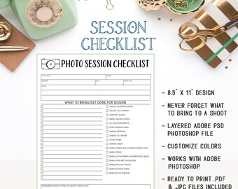 Fotografie Session Checklist Form für Portrait & Hochzeitsfotografen Verfügbar als Sofortiger Download PSD Photoshop Datei - INF105SN