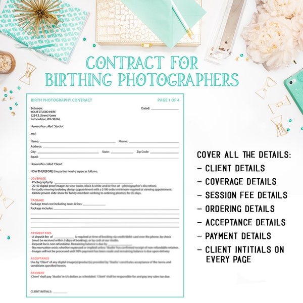 Birth Photography Contract Template For Portrait Photographer Available For Immediate Download As A Photoshop PSD Layered File - INF126BF