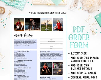 PDF - Tanz - Sport - Schule - Vorschule - Kindertagesstätte Fotografie Auftragsformular-Vorlage - Ausfüllbares Adobe Acrobat-Formular - INF105BPDF