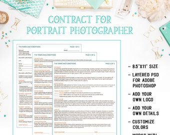 Teal & Orange Portrait Photography Contract Template Available For Immediate Download As A Photoshop PSD Layered File - INF112BF