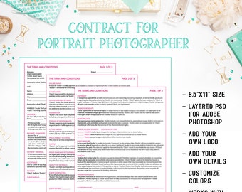 Pink-Schwarz-Porträt-Fotografie Auftragsvorlage zum sofortigen Download als Photoshop PSD Schichtdatei - INF113BF verfügbar