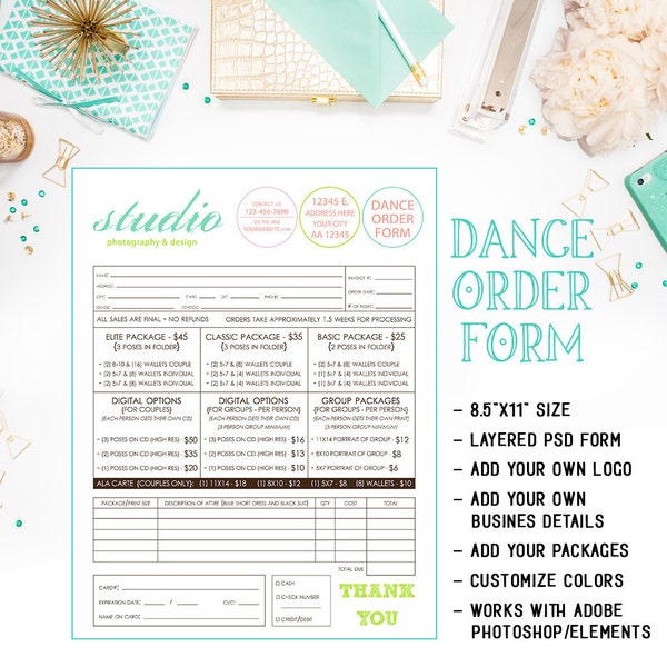 School Dance Or Dance Team Photography Order Form Template Available For Immediate Download As A Layered Photoshop PSD File - INF102BF
