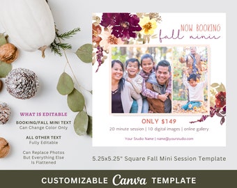Moderne Herbst Mini Session Fotografie Canva Herbst Vorlage für Portrait Fotografen