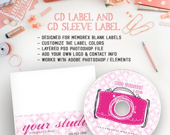 Photography Client CD/DVD Label Pink Sketch Camera Template For Photographers To Customize As A Layered PSD Photoshop File - INF104CD