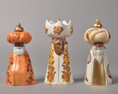 THREE HOLY KINGS by Mads Stage, Denmark - Christmas decoration, candle holders, porcelaine with gold, Melchior, Caspar, Balthazar