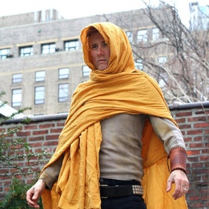 Golden Desert Wrap Cloak, lightweight gold cotton shemagh shawl wrap, Moyamensing utility scarf wasteland cowl barbarian peasant apocalyptic