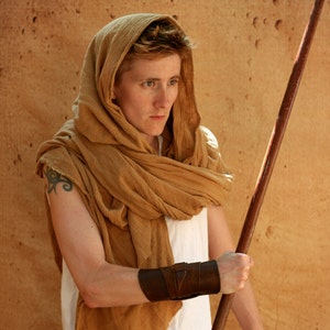 Desert Sand Tan Wrap Shawl, Lightweight Cotton Cloak; Distressed Tan Drape Wrap Scarf Cowl, apocalyptic lightweight peasant scarf