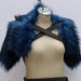 Blue Black Wolf Fur Mantle, Leather Strap Barbarian Fur Collar imitation faux wolf pelt shoulder wrap, moyamensing handmade, pict woad garb