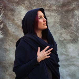 Post Apocalyptic Cotton Wrap Shawl, Midnight Blue Distressed Cloak