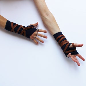 Distressed Midnight Blue Heavy Cotton Hand Wraps, Leather Fist Wrap, Gladiator Costume