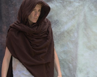 Brown Wrap Cloak, Lightweight Cotton Wrap Shawl, Moyamensing distressed apocalyptic shemagh scarf primitive wasteland witch elven ranger orc