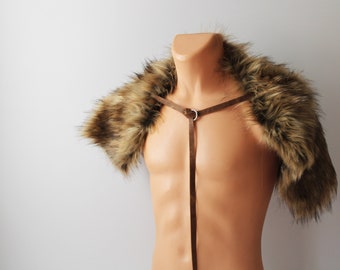 Sycamore Imitation Fur Shoulder Pelt, Leather Strap Viking Cowl